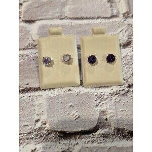Two Pairs CZ Stud Sterling Silver Earrings